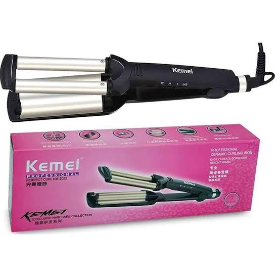 Kemei KM-2022 Hair Styler Professional 3 Barrels Big Wave Curler Iron Curling Hair Curlers Styling Tools New Style Curler