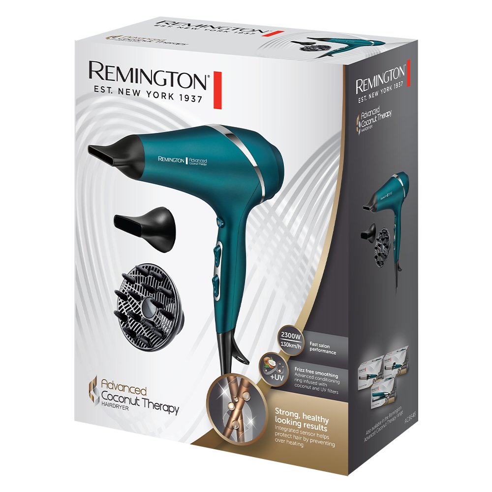 REMINGTON ADVANCED COCONUT THERAPY HAIR DRYER
WITH 1YEAR WARRANTY