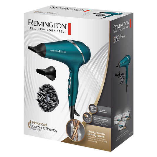 REMINGTON ADVANCED COCONUT THERAPY HAIR DRYER
WITH 1YEAR WARRANTY