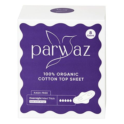 Parwaz 100% organic cotton top sheet rash free overnight maxi thick 8pcs