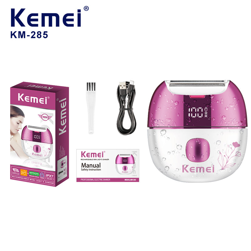 Kemei KM-285 400mAh Mini Lady Shavers Ipx7 Full Body Waterproof Ladies Shaver Body Trimmer Double Blade Shaver CE ROHS MSDS