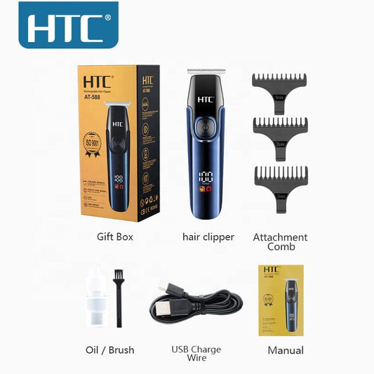 HTC AT588 Men's Hair Trimmer, Electric Razor & Hair Trimmer, Beard Trimmer, LED Display, Lithium Battery LED Display Two Speeds