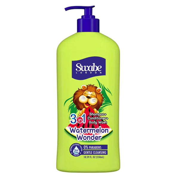 Swabe London - Kids Watermelon Wonder 3in1 Shampoo + Conditioner & Body Wash - 550ml