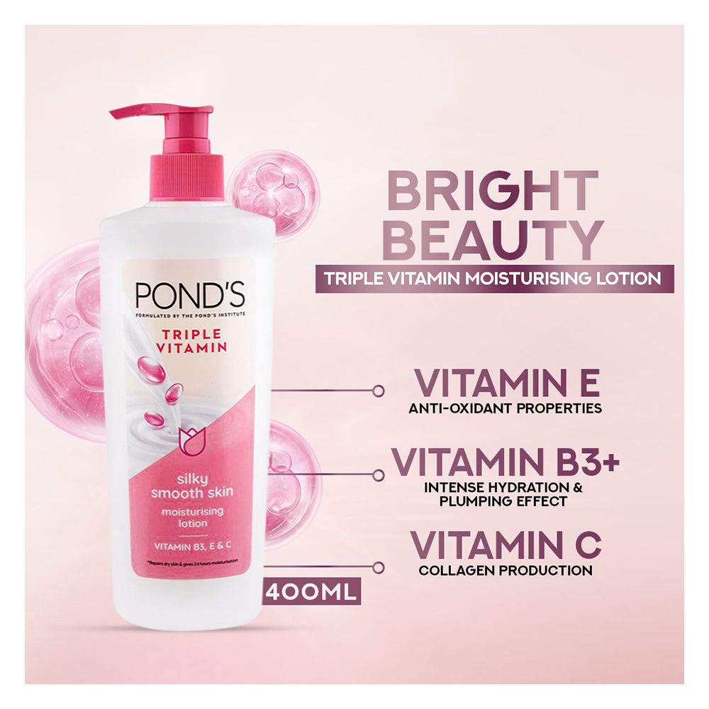 Ponds lotion Triple Vitamin Silky Smooth Skin Moisturising Lotion, 400ml