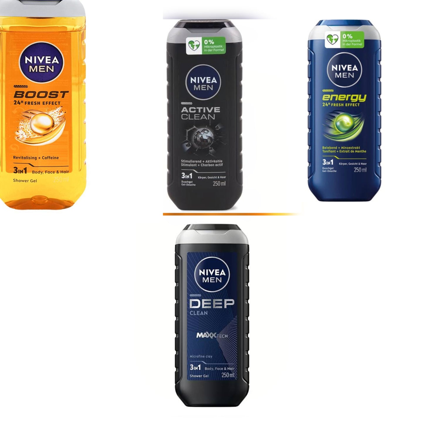 Nivea Men 3in1 body,Hair,Face shower gel body wash 250ml