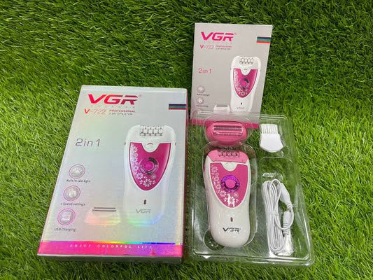 VGR V-722 Cordless Professional 2-in-1 Women Epilator & Shaver for different body areas for Wet & Dry use
