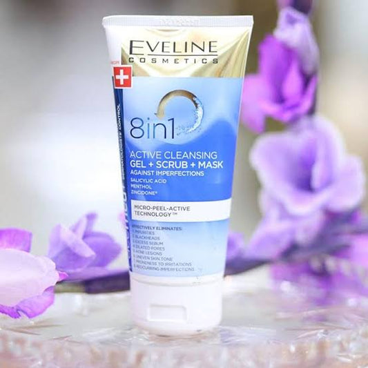 EVELINE 8 IN 1 GEL Face Wash+SCBRUB+MASK 150ML