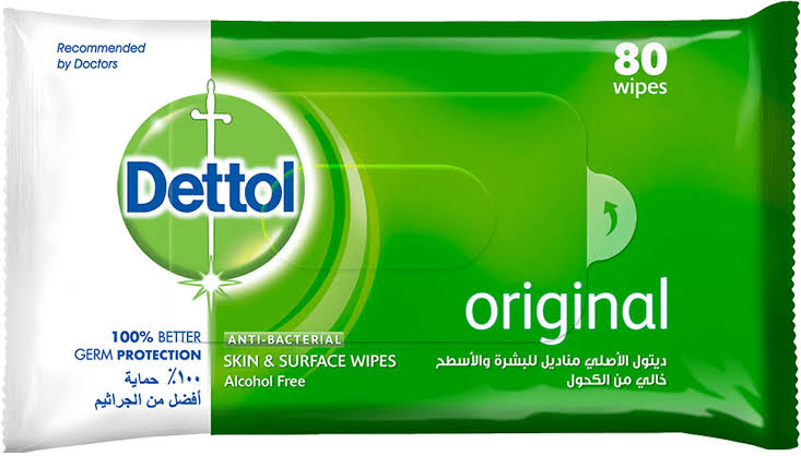 Dettol anti-bacterial 80 wipes alocohol Free