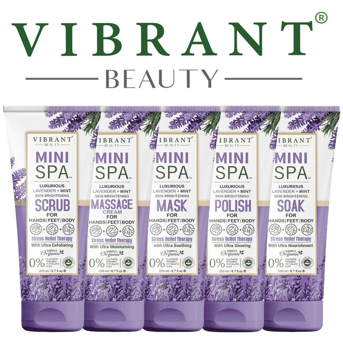 Vibrant Beauty Mini Spa Lavender + Mint Manicure Pedicure Kit hand foot kit 200ml each tube
