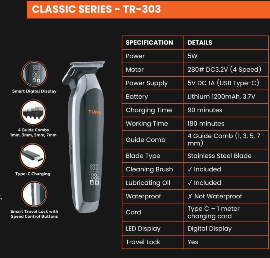 Tune Classic Smart Travel Lock Hair Trimmer - TR303