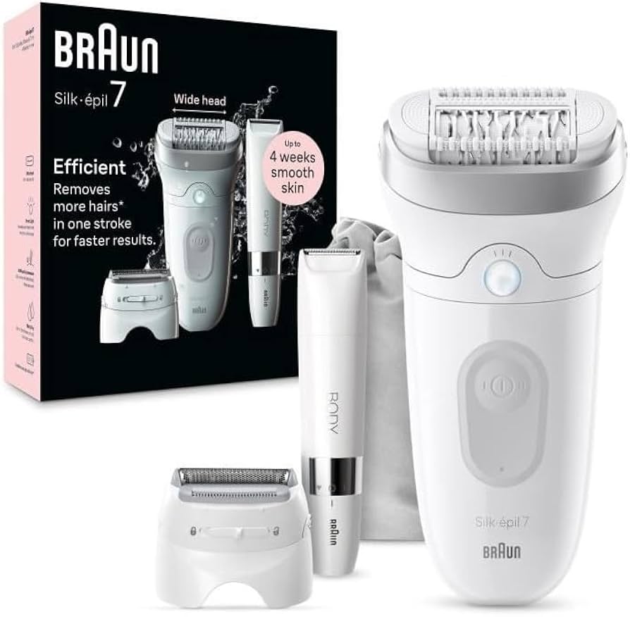 Braun Silk-epil 7 7-441 Epilator for Easy Hair Removal, Long-Lasting Smooth Skin, White/Silver with 1 year warranty