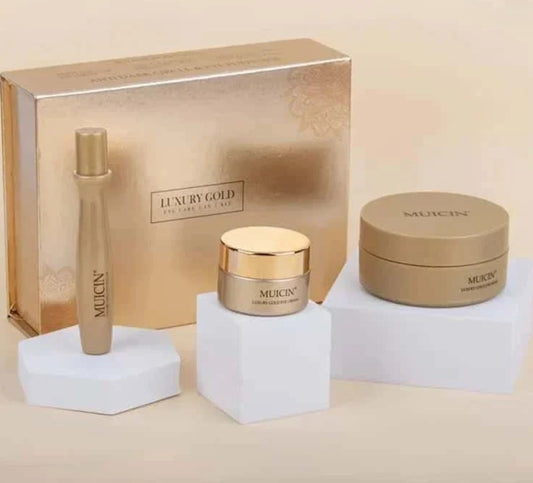 Luxury Gold Complete Eye Care Kit includes (Eye Mask, Eye Cream, Eye Roller)