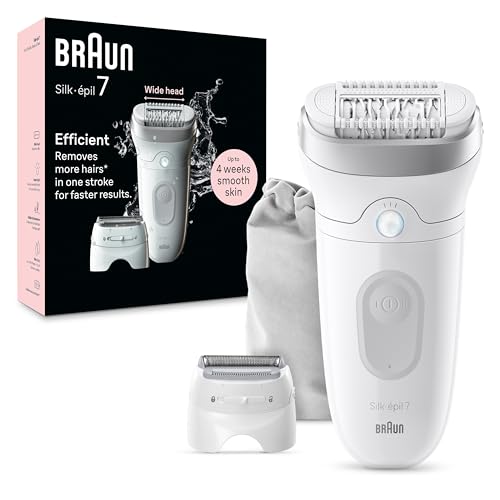 Braun silk epil Epilator Silk-epil 7, Hair Removal Device, Women Shaver & Trimmer, Wet and Dry, Wide Head, Includes Shaver Head and Trimmer Comb, SE7-041, Silver with 1 year warranty