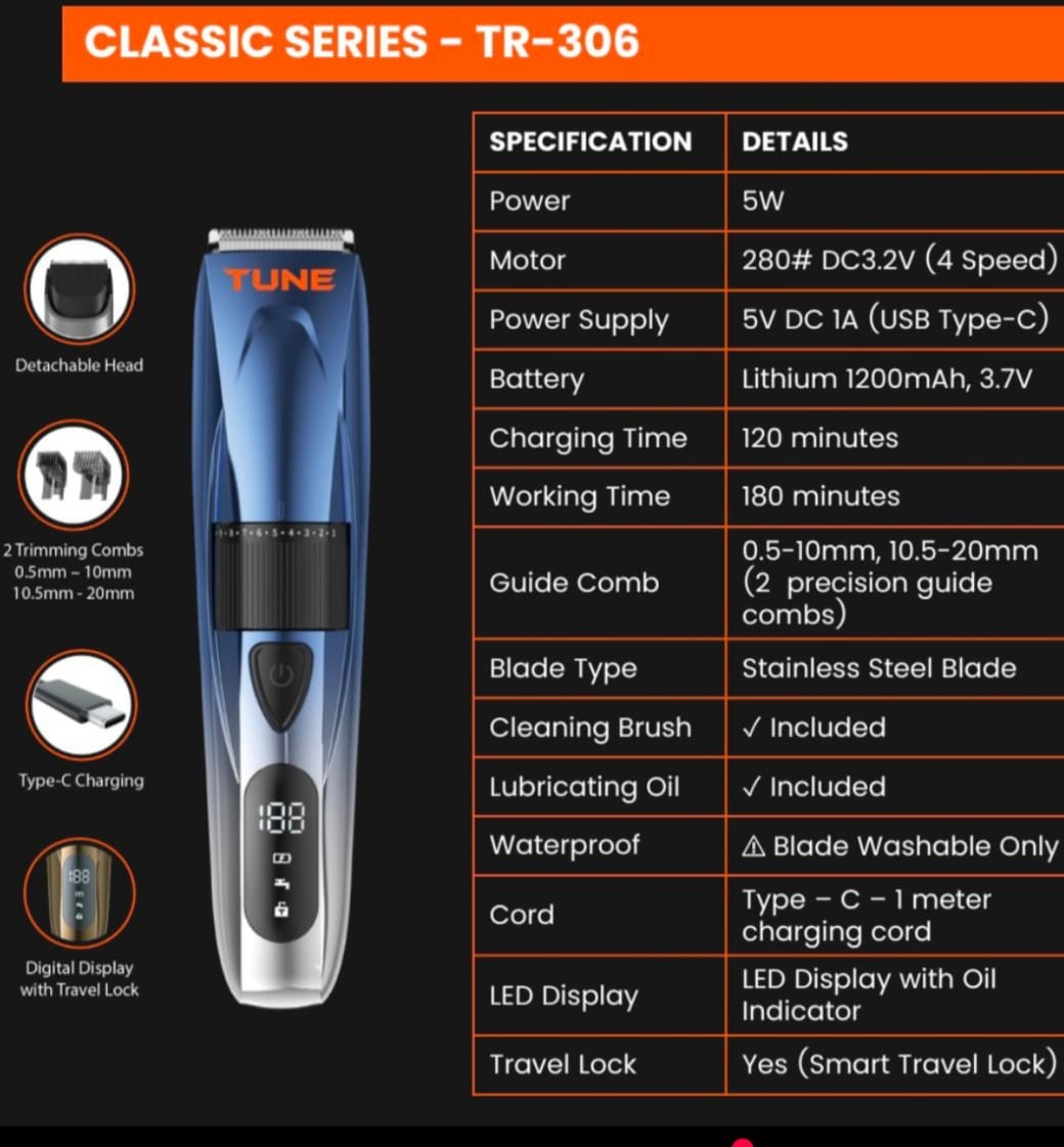 Tune Classic Ultra Range Adjustment Hair Trimmer - TR306