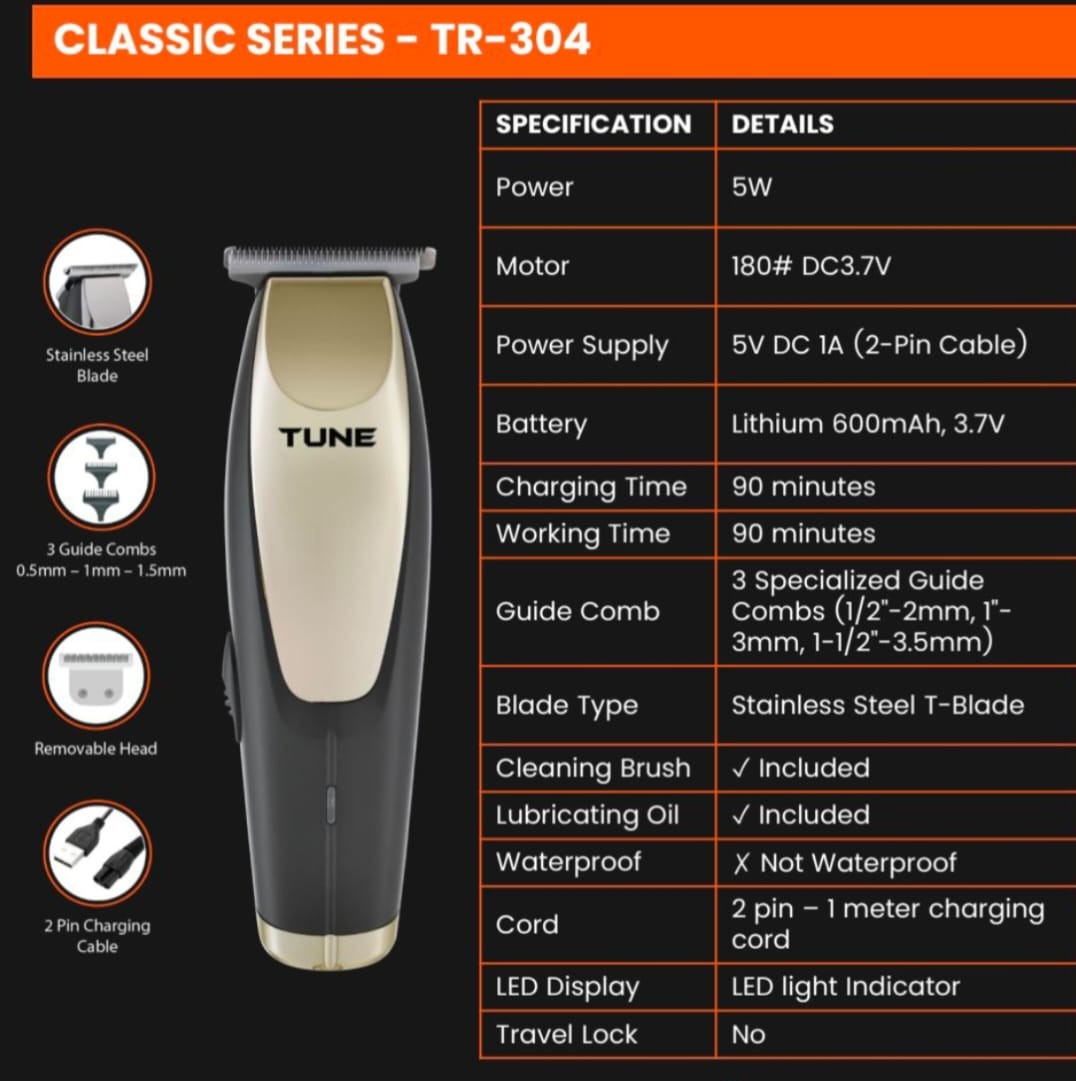 Tune Classic Sharp T-Blade Hair Trimmer - TR304