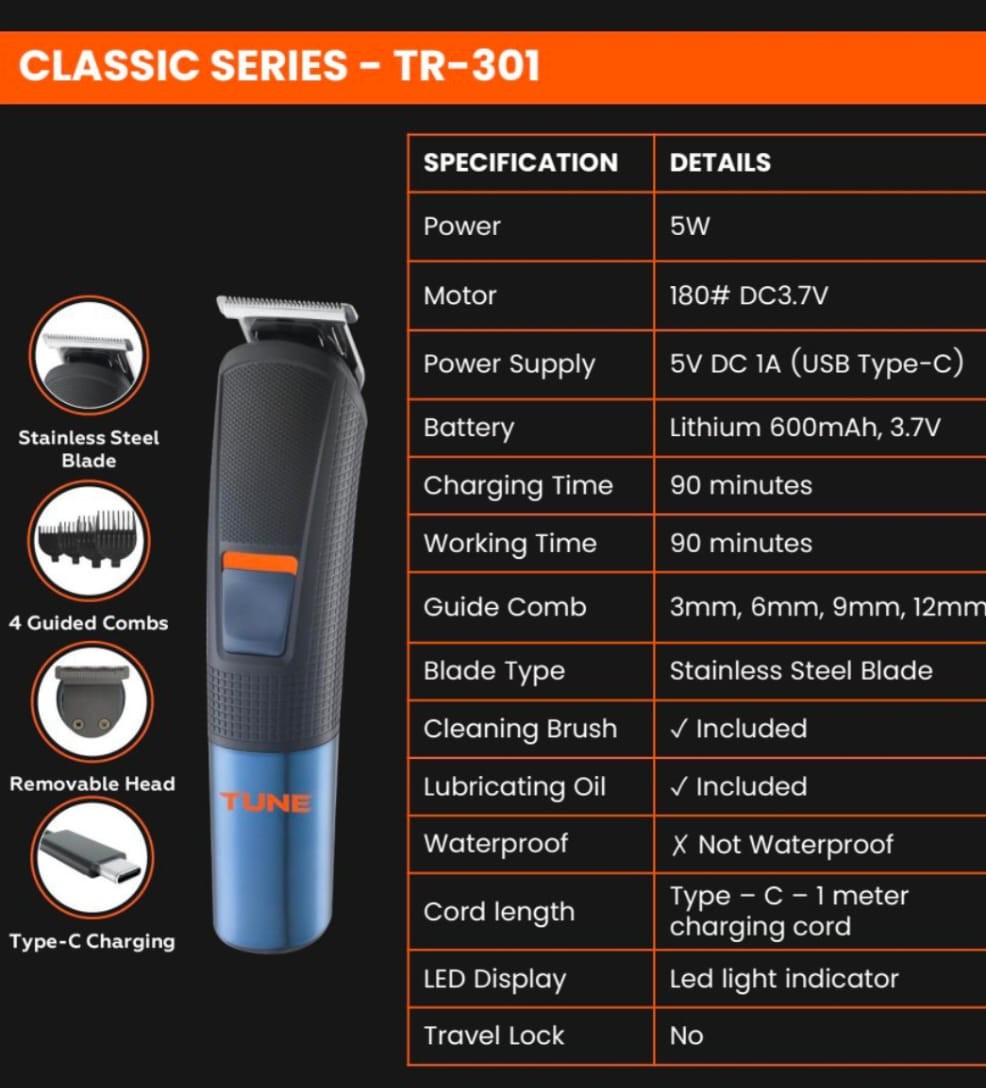 Tune Classic Ultra Edge Technology Hair Trimmer - TR301