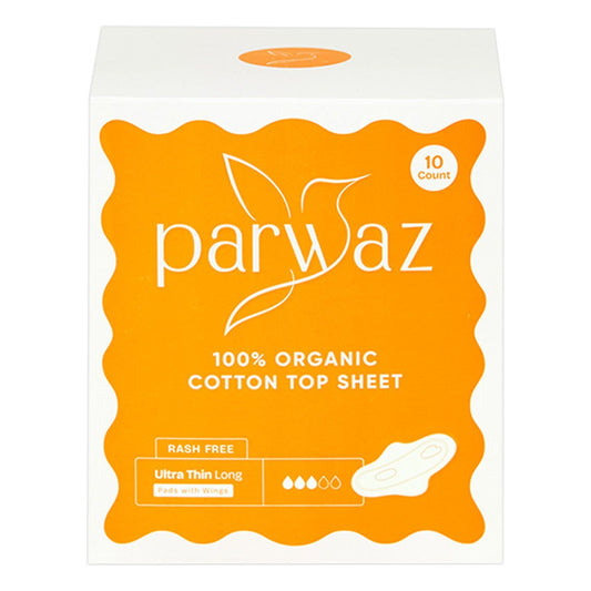 Parwaz 100% organic cotton top sheet  Ultra Thin long PADS with wings 10pcs rash free
