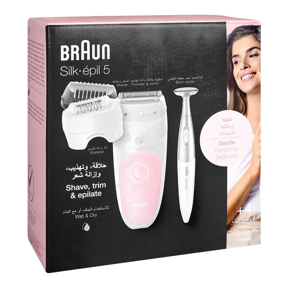 Braun Silk Epil 5 Legs & Body Epilator, White/Pink, SES-5820 with 1 year warranty
