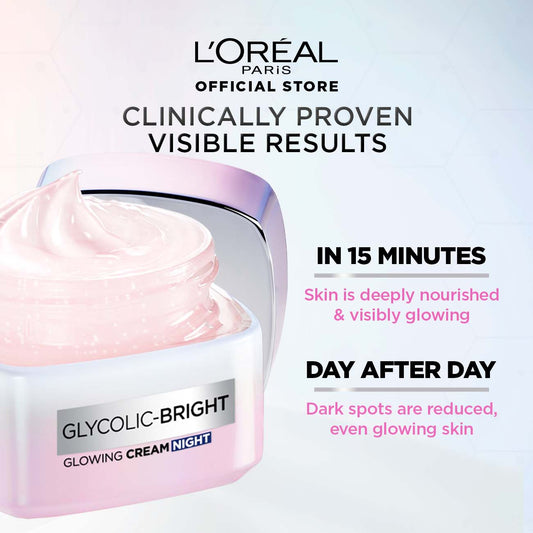 LOreal Paris - Glycolic Bright Glowing Night Cream - 50ml glycolic+niacinamide