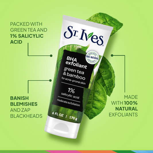 Stives exfoliant greenTea&Bamboo for acne prone skin scrub wash 1% Salicylic acid 170gm