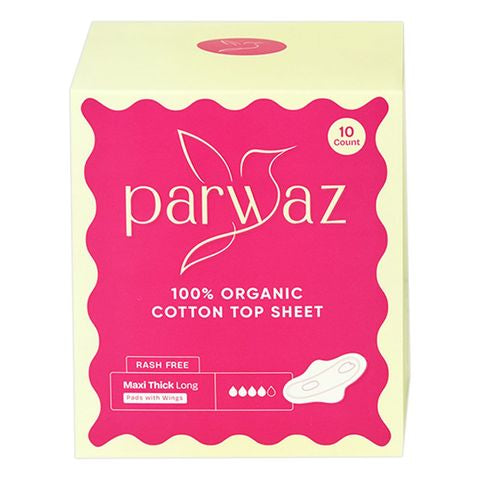 Parwaz 100% organic cotton top sheet Maxi Thick Pad 10 long pads with wings