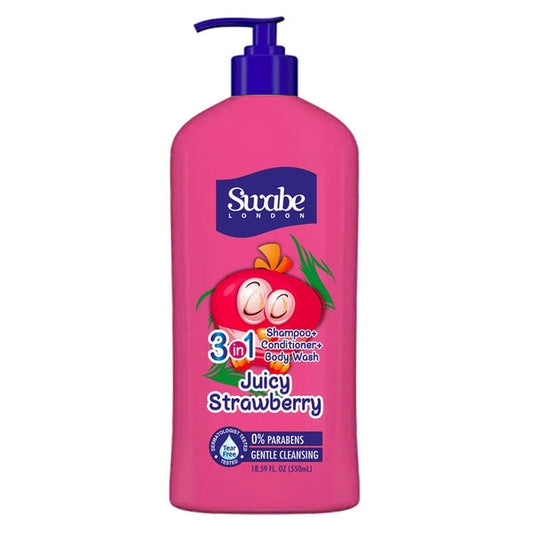 Swabe London - Kids Juicy Strawberry 3in1 Shampoo + Conditioner & Body Wash - 550ml