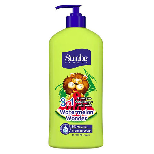Swabe London - Kids Watermelon Wonder 3in1 Shampoo + Conditioner & Body Wash - 550ml