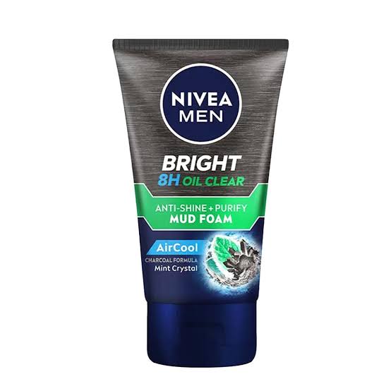 Nivea Men Bright 8H Oil Clear face Wash  Anti-Shine + Purify Mud Foam, 100 ml