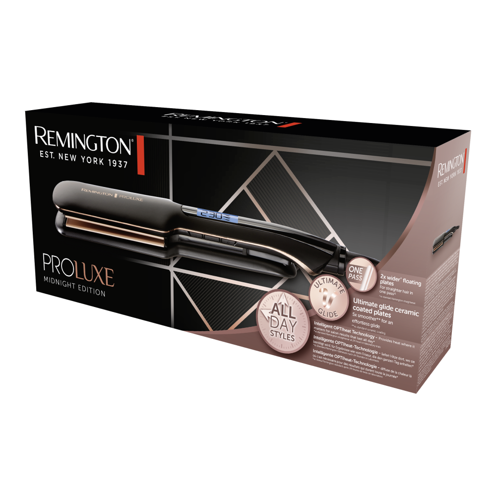 REMINGTON PROLUXE MIDNIGHT WIDE PLATE HAIR STRAIGHTENER S9150B with 1 year warranty