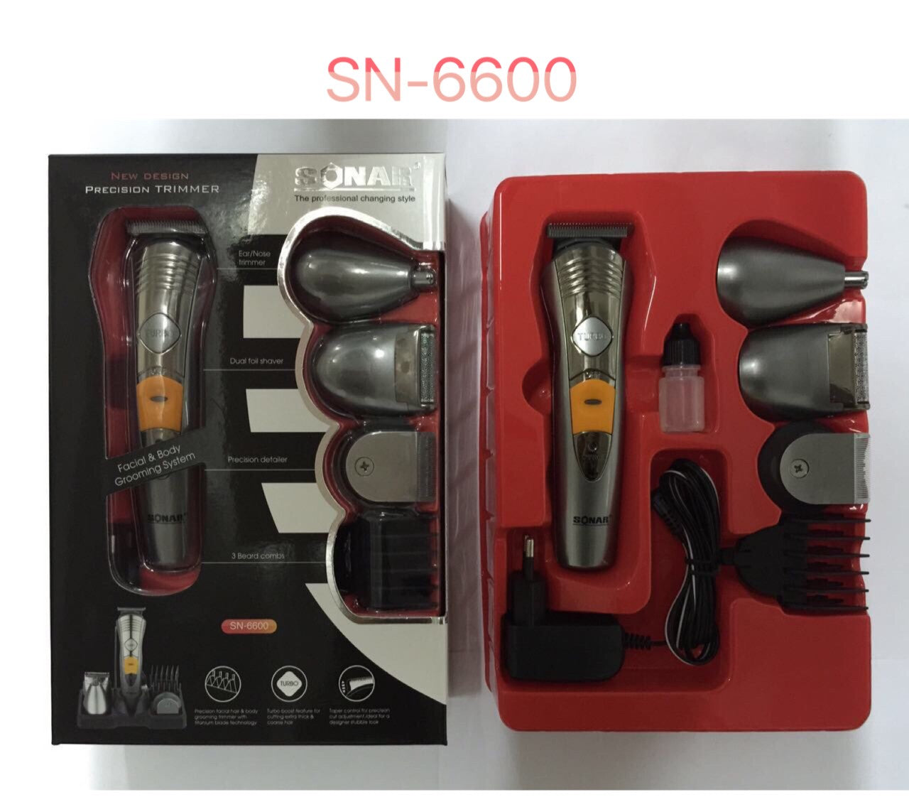 Sonar professional trimmer shaver model SN 6600 face & body eye,nose trimmer, dual foil shaver, precision detailer,3 beard combs